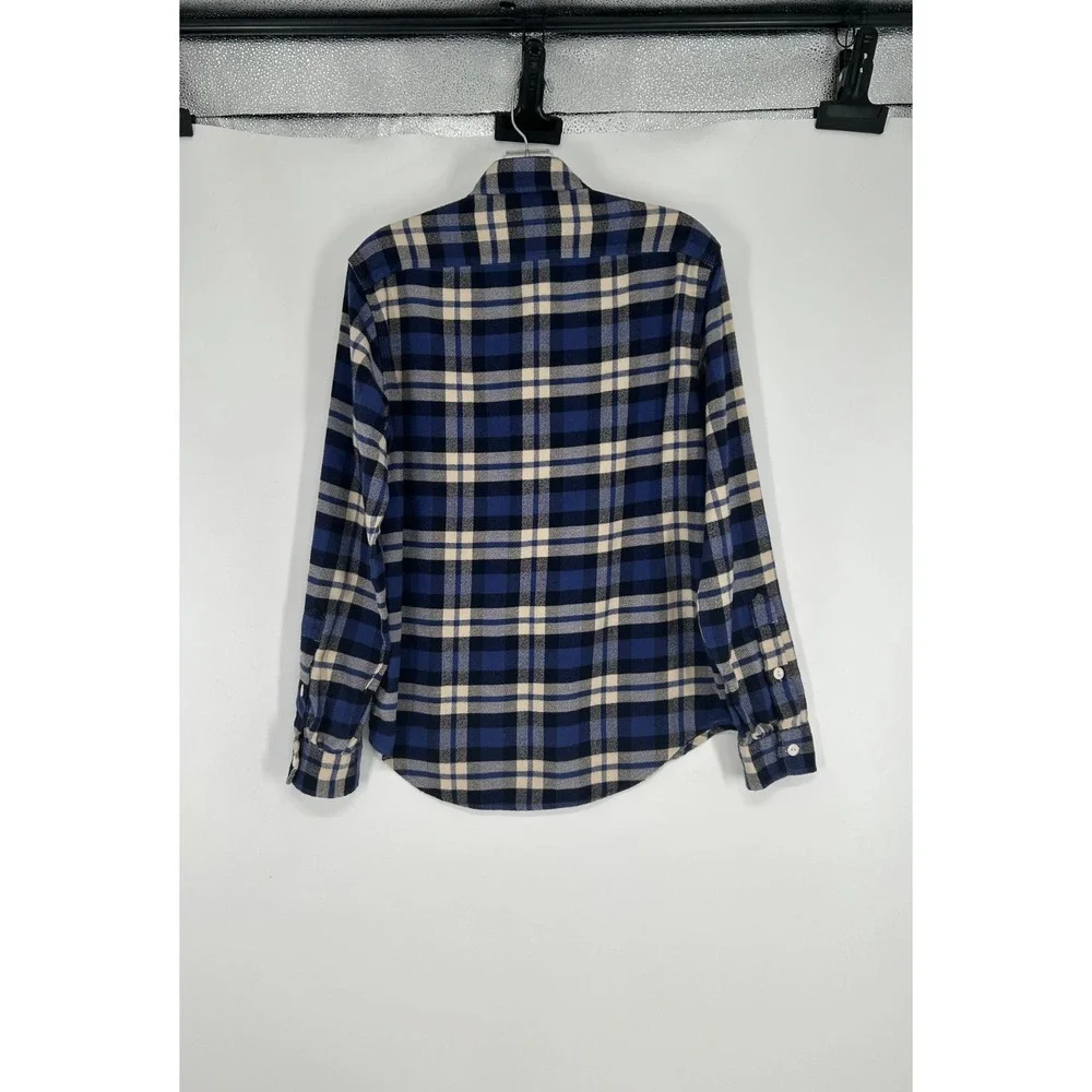 Polo Ralph Lauren Flannel Shirt Men Small White Blue Plaid Performance Button Up